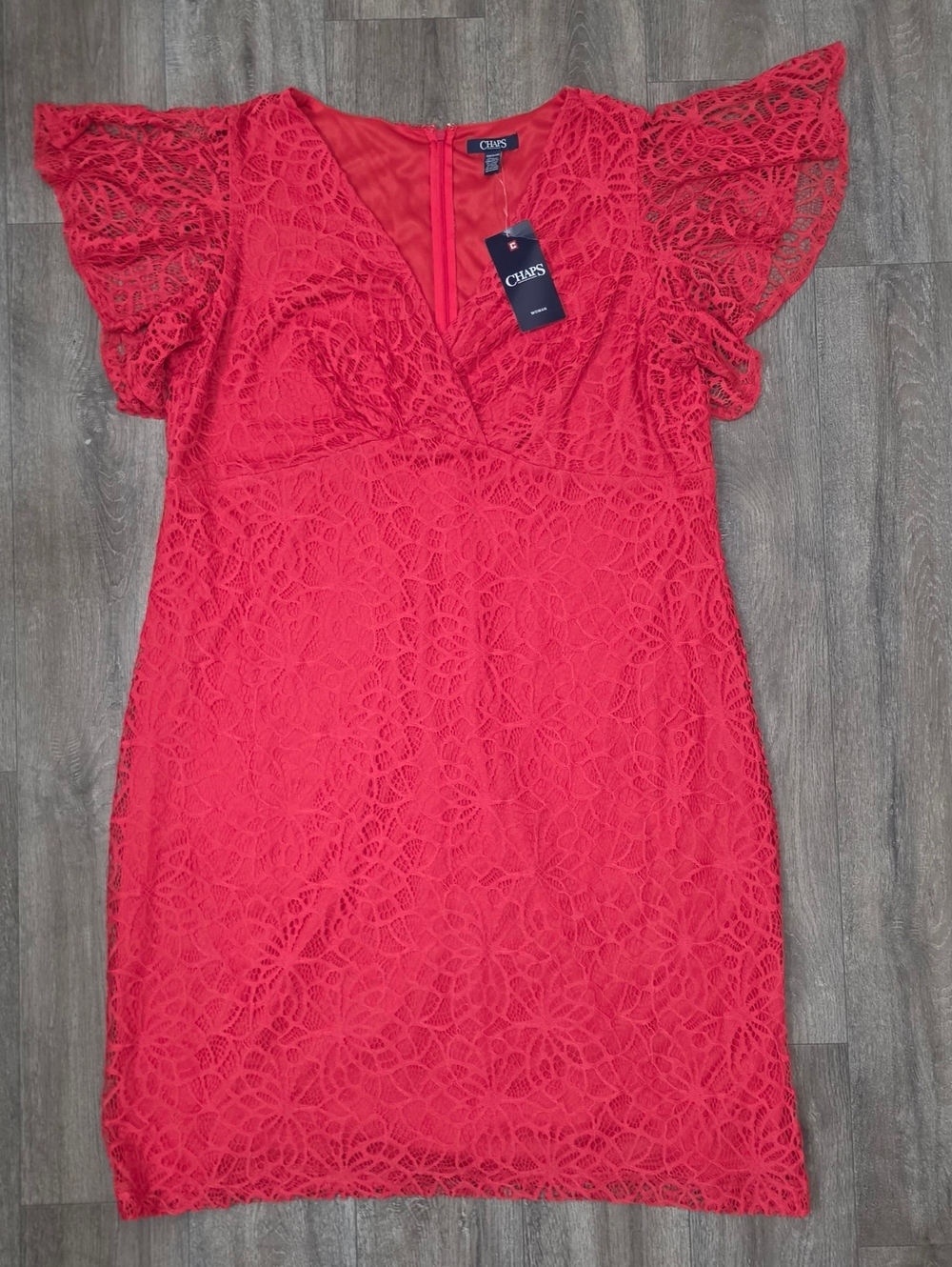 Chaps Coral-Pink Lace V-Neck Dress-Size 18W *NWT*